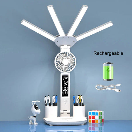 Carvallo-bordlampa LumiBreeze | Med fläkt, klocka & 3 ljusfärger | USB-laddningsbar | 3200 mAh batteri | Touch-kontroll Carvallo