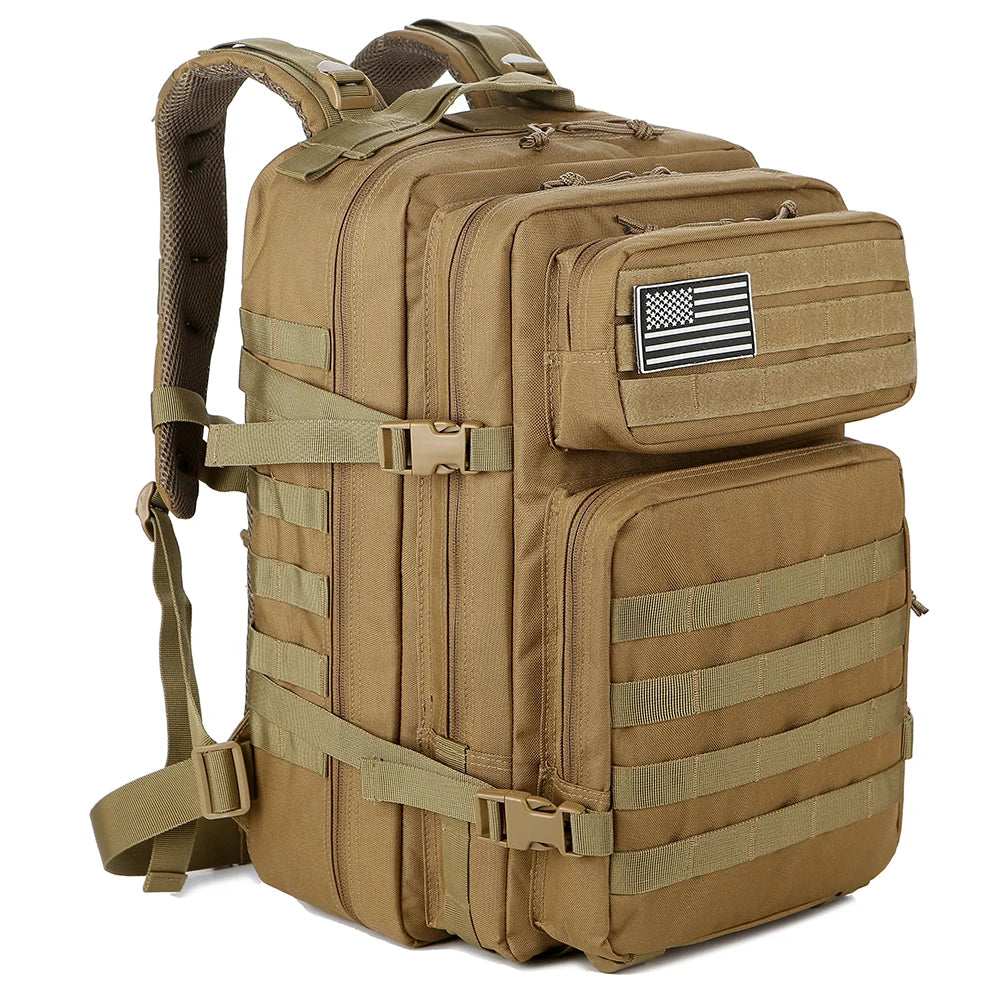 Carvallo 45 L Utomhus Ryggsäck | Molle-System | 3-Dags Kapacitet | Robust & Multifunktionell – Svart/Khaki/Oliv Carvallo
