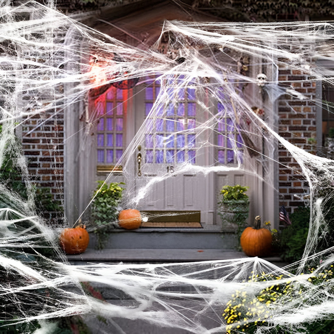 Färgglada stretchiga spindelnät – Expanderbar Halloweendekoration för inomhus- och utomhusskräck MILA Sverige