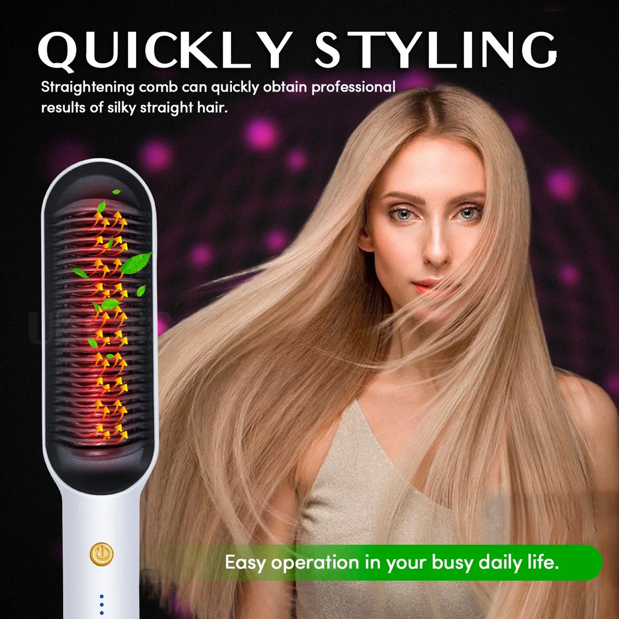 Royallure Professionell Hårplattningsborste med Justerbara Värmeinställningar för Skinande, Friskt Hår Carvallo