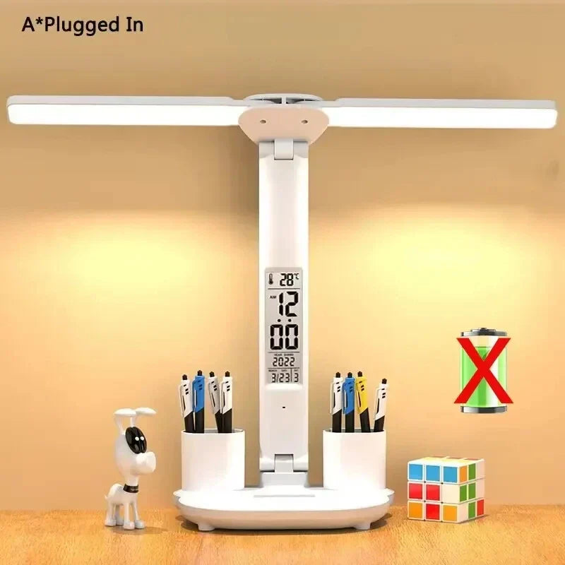 Carvallo-bordlampa LumiBreeze | Med fläkt, klocka & 3 ljusfärger | USB-laddningsbar | 3200 mAh batteri | Touch-kontroll Carvallo