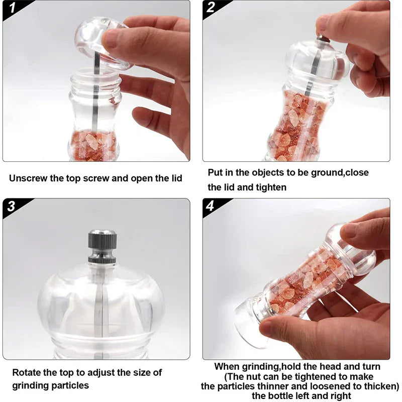 Carvallo SpiceMill Transparent kryddkvarn i akryl | Justerbar malgrad & påfyllningsbar | För salt & peppar Carvallo