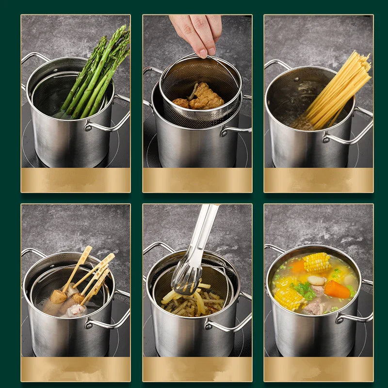 Carvallo FryMaster Rostfri Fritöskastrull 3 L med Sil & Lock | Tempura-fritös med Tång Carvallo