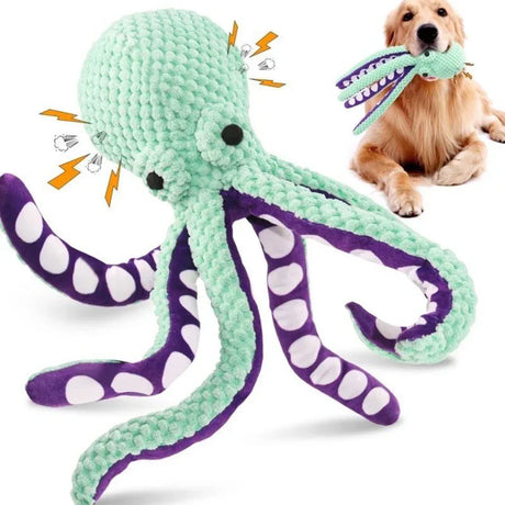Carvallo Hundeleksak Oktopus | Med Quacksfunktion | Anti-Borings & Tandvård | Mjuk Plysch i Blå Carvallo