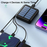 Carvallo Powerbank ENERIVIA Mini 20000mAh | Integrerade kablar | Solarladdning & LED-lampa | 4 utgångar & 3 ingångar | Snabbladdningsfunktion Carvallo