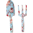 Carvallo GardenSet Trädgårdsverktygssats i rostfritt stål | 2-delad: Handskovel & Blomgaflar | 26–29,5 cm | Blommönster i 6 färger Carvallo