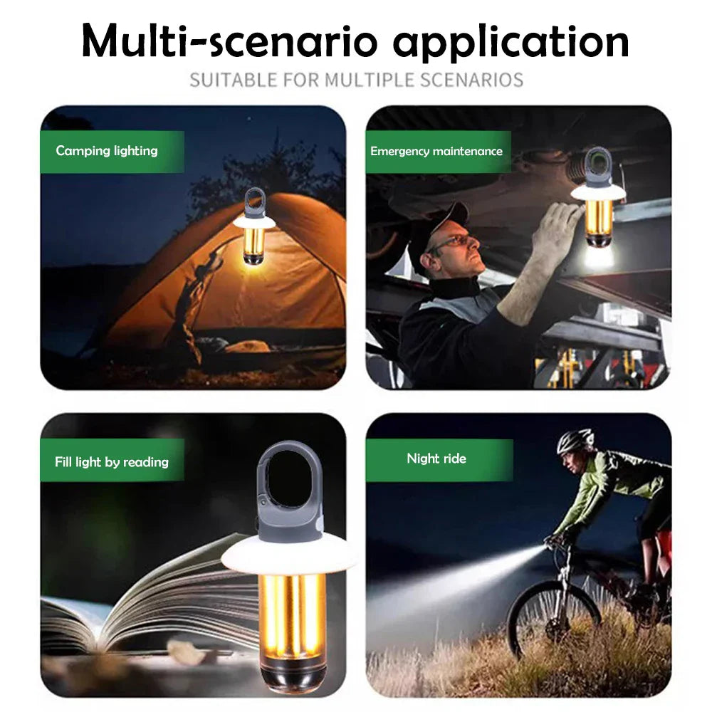 Carvallo Uppladdningsbar LED Campinglampa | 360° Belysning & Powerbank | Dimbara Läge för Belysning | Med Sol- & USB-Laddning Carvallo