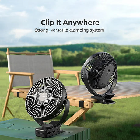 Carvallo-Ventilator BreeziClip | 8-tum | Tyst & Återuppladdningsbar | 10.000 mAh Batteri | För barnvagnar, camping & hem Carvallo