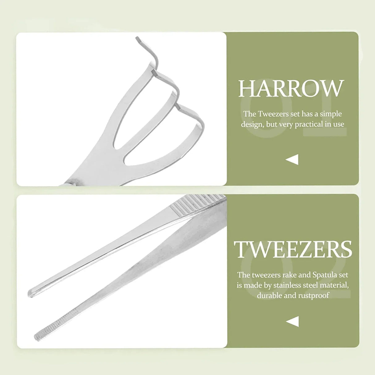 Carvallo 2-i-1 Bonsai-pincett med rotkrattor | Rostfritt stål 304 | Ergonomiskt handtag | För bonsai & suckulenter Carvallo