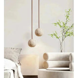 Hänglampa av travertin – Minimalistisk rund LED-hänglampa i Wabi-Sabi-stil Carvallo