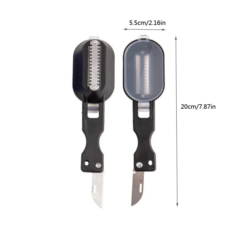 Carvallo Pro Fiskfjällavlägsnare med uppsamlingsbehållare | Med integrerat blad | Rengör och säkert ta bort fjäll | Rostfritt stål & plast Carvallo