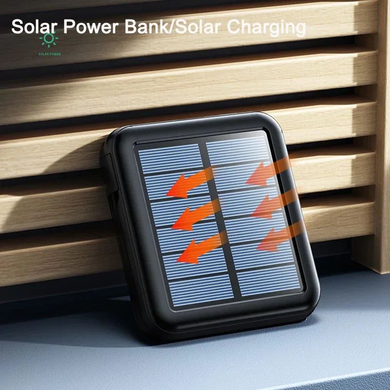 Carvallo Powerbank ENERIVIA Mini 20000mAh | Integrerade kablar | Solarladdning & LED-lampa | 4 utgångar & 3 ingångar | Snabbladdningsfunktion Carvallo