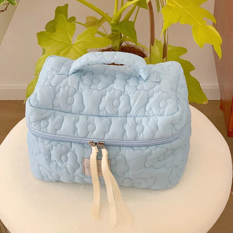 Carvallo Vadderad KosmetiskPåse i Bomull | MakeupPåse med Dragkedja för Damer | Resekulturpåse med Blommönster & Inre Fack Carvallo