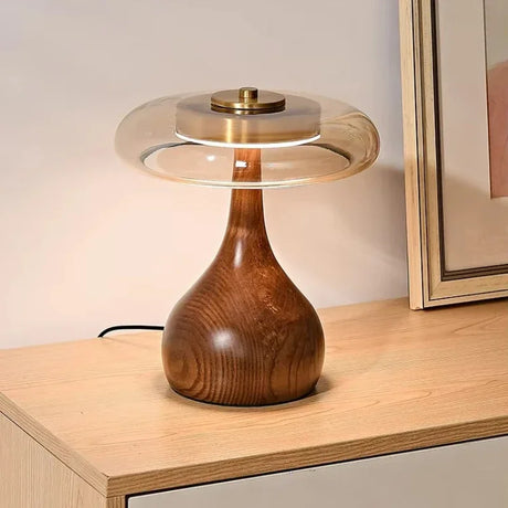Retro Bordslampa i Trä & Glas – Elegant Lampa Hemnix