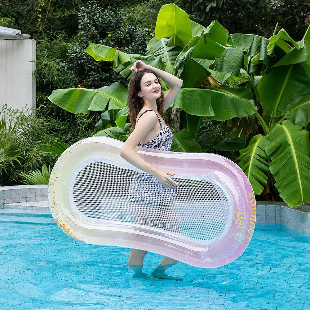 Carvallo Uppblåsbar simmadrass Rooxin | Ergonomisk pool-luftmadrass med nät och armstöd | För pool, sjö och strand Carvallo