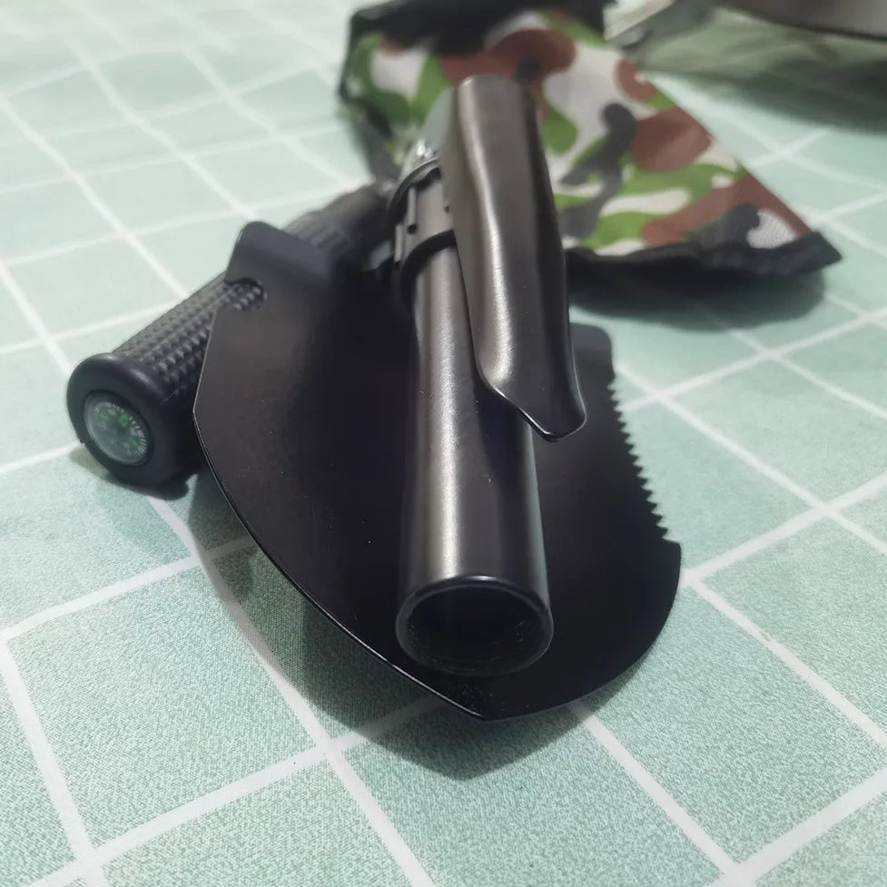 Carvallo Pro Klappspade | 4-i-1 rostfritt stål spade | Fällbar & multifunktionell | Med bärväska | För utomhus och camping Carvallo