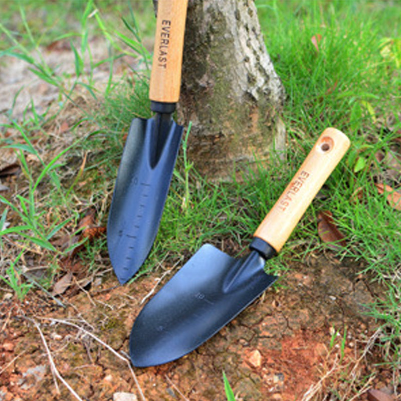 Carvallo trädgårdsspade i kolstål | Handspade med trähandtag | För blommor och planteringsarbete | 28 cm Carvallo