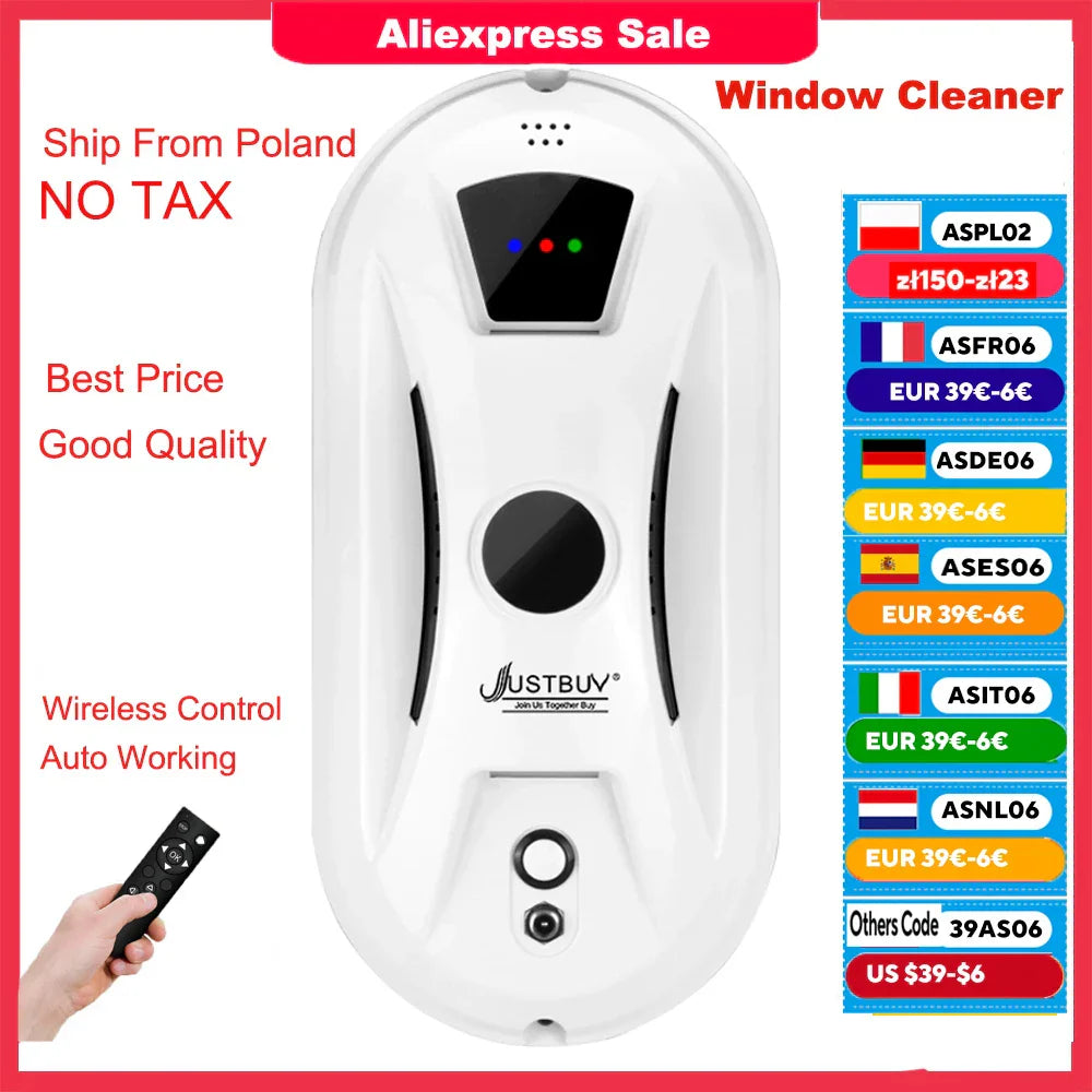 Carvallo Fönsterputsrobot | 5600Pa sugkraft | Säker & Effektiv | Med fjärrkontroll & säkerhetslina Carvallo