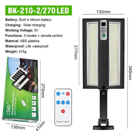 Carvallo ProMotion 55 Solarlampa med rörelsesensor | 55 LED | IP65 Vattentät | Med fjärrkontroll & 3 lägen | 320° Spridningsvinkel Carvallo