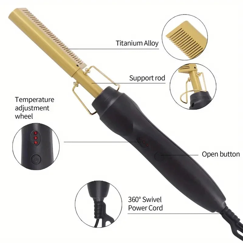 Carvallo Elektrisk Kopparkam | 2-i-1 Raka- & Lockstylare | För rakt & locksigt hår | Snabbuppvärmning Carvallo