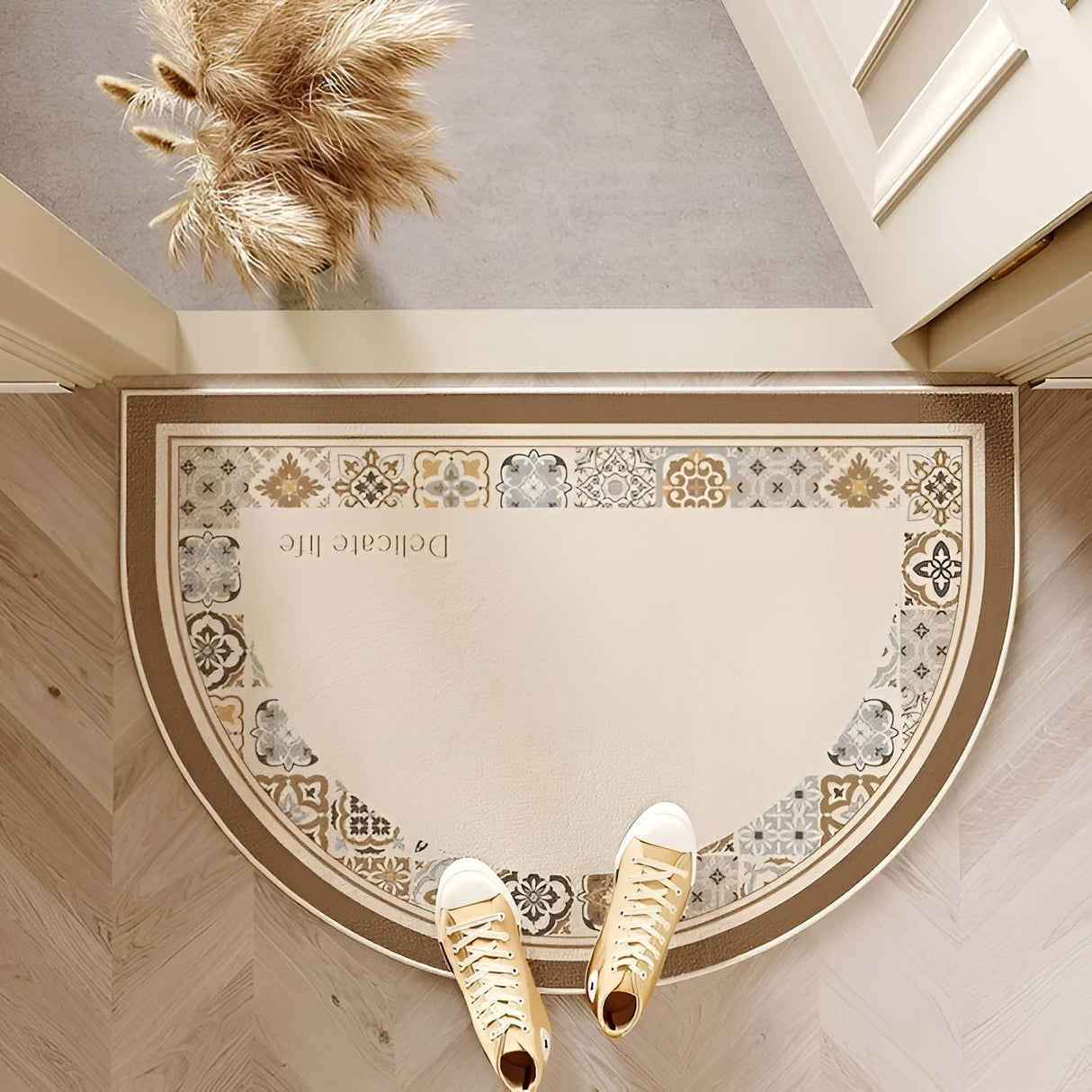 Halvkrets dörrmatta – Halkfri och dekorativ | För inomhus- och utomhusbruk, hall och vardagsrum Carvallo