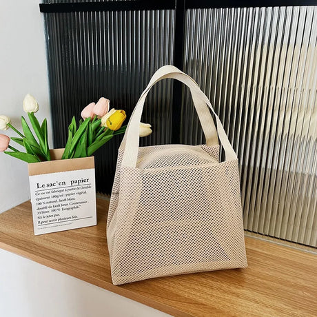 Carvallo FlexBag Mesh-väska med handtag | Stort volym & Mångsidig | För resa, strand & kosmetik Carvallo