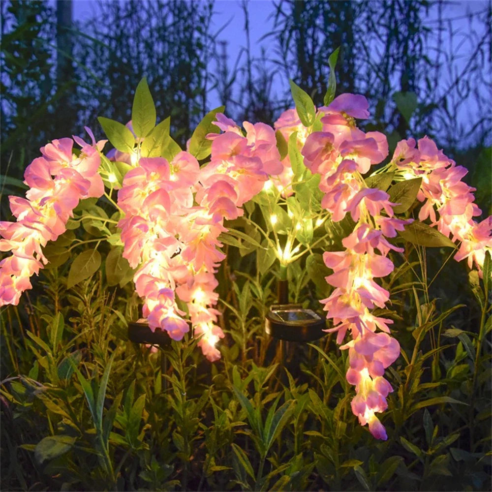 Carvallo Solar Trädgårdslampor med 4 blomkvistar | Wisteria-design | 2 ljuslägen | Vattentät LED dekoration belysning för trädgård, terrass & gångar Carvallo