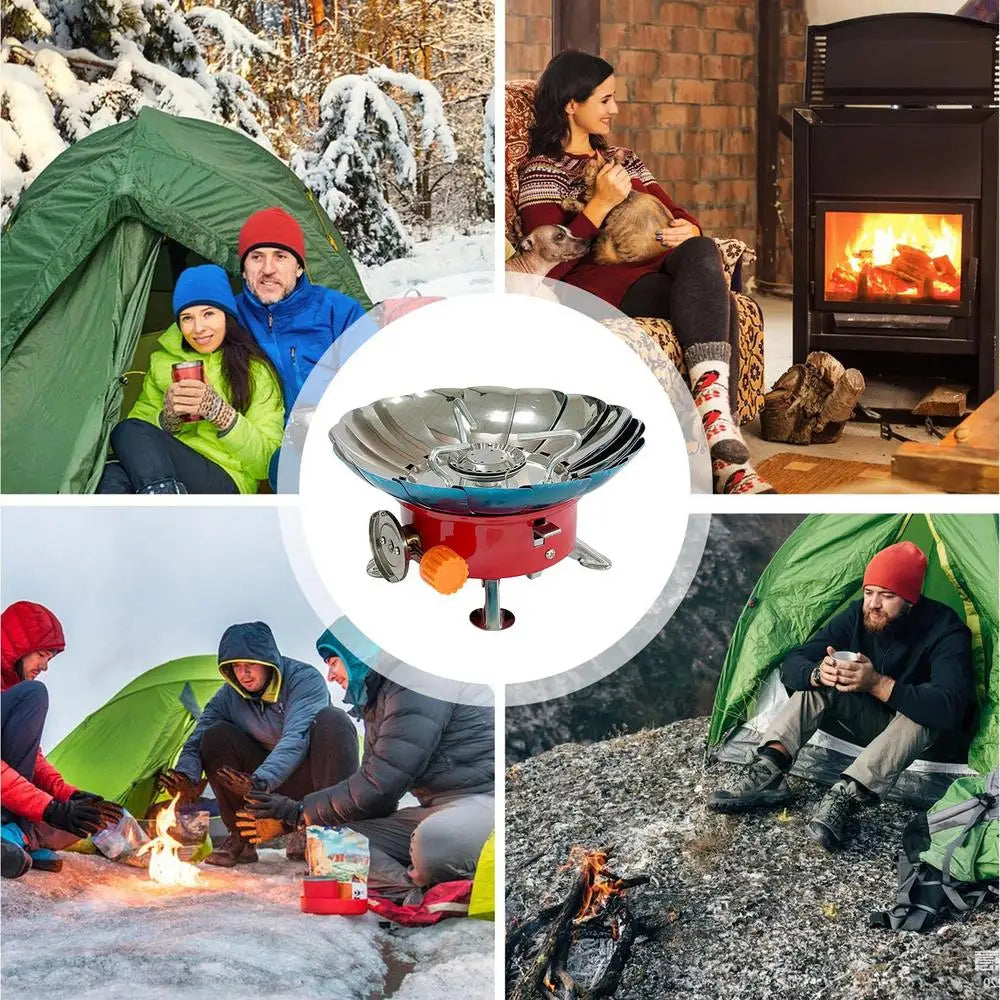 Carvallo Bärbar Gasspis för Camping med Vindskydd | 2800 W Utomhus-Gasspis med Fällfunktion & Förvaringsväska | Kompakt Campingkök för Vandring & Picknick Carvallo