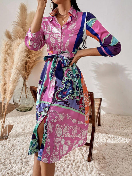 Print Belted skjortklänning med bälte-Clothes for women-Hemnix-Rosa-S-Hemnix