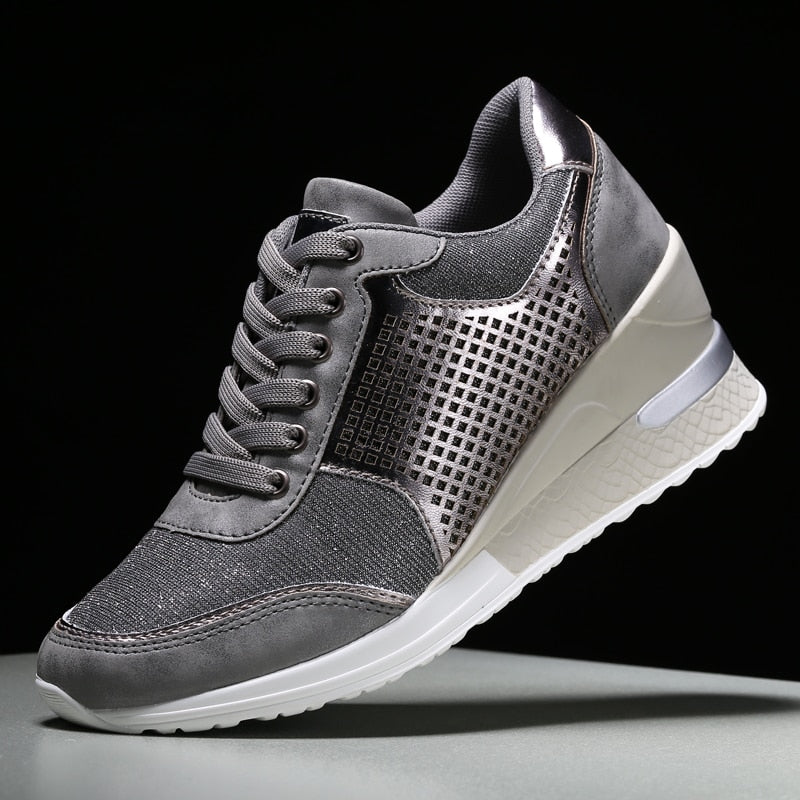 Women's Lace-Up Wedge Sneakers-Shoes for Men-Hemnix-Silver-35-Hemnix
