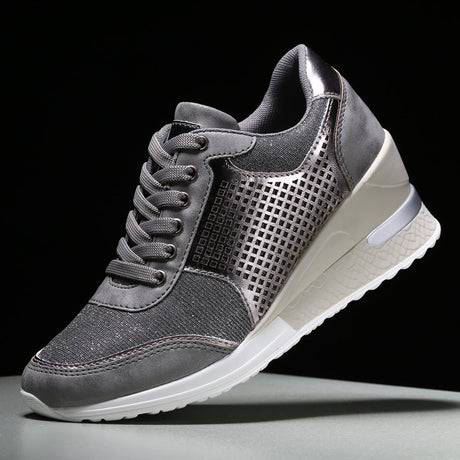 Women's Lace-Up Wedge Sneakers-Shoes for Men-Hemnix-Silver-35-Hemnix