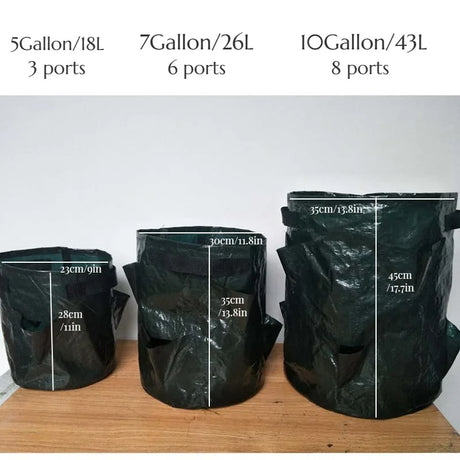 Carvallo GrowBag planterpåse för jordgubbar & grönsaker | 5/7/10 gallon | Med planteringsöppningar & bärhandtag | PE-material | Fällbar & Återanvändbar Carvallo