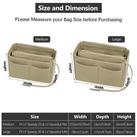 Carvallo Organizer Inlay | Filzinsats med dragkedja | 15 fack & nyckelband | För handväskor & shoppare Carvallo