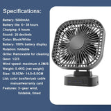 Carvallo-USB-fläkt Breezio Flex | Uppladdningsbar med 5000 mAh batteri | 3 nivåer & timer | Fällbar & tyst för kontor, camping & hem Carvallo