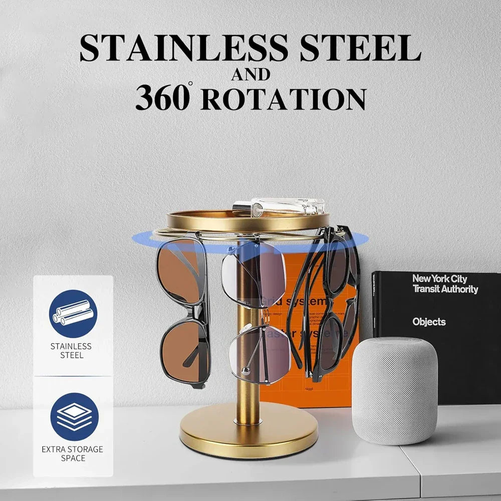 Carvallo Rotatable Sunglasses Organizer | 360° Rotating Stand with Jewelry Tray | Stainless Steel | 20 × 24 × 15 cm Carvallo