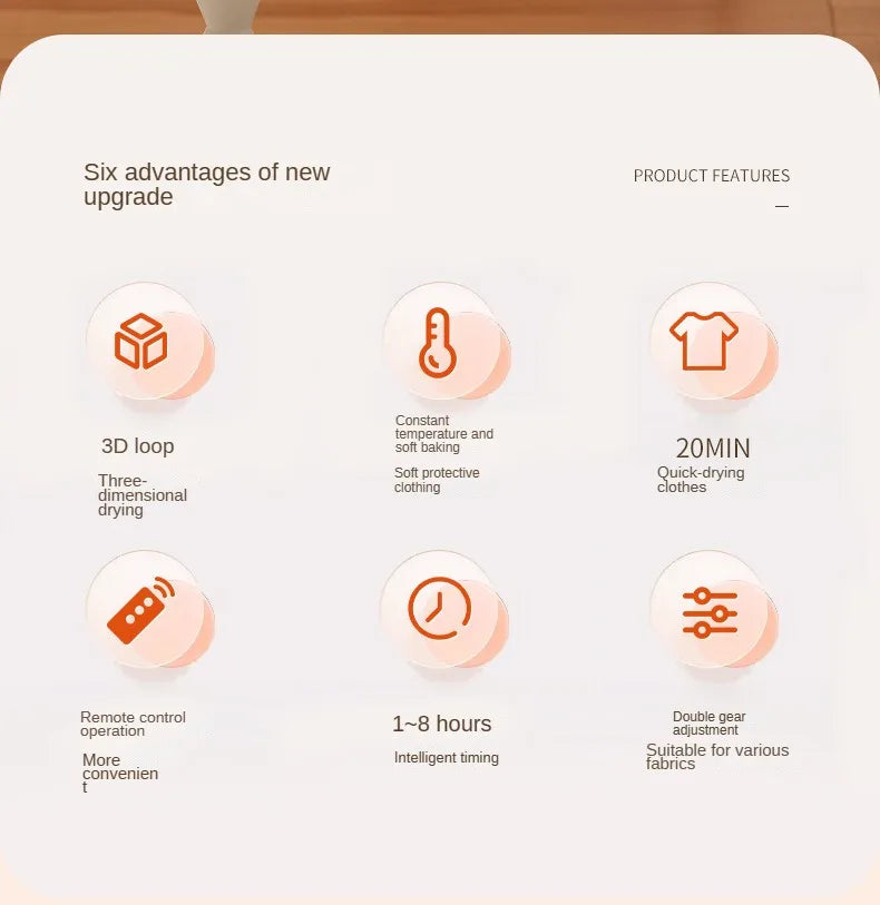 Bärbar elektrisk klädtork med fjärrkontroll – Snabb torkning & kompakt tvättlösning Carvallo