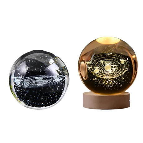 LumiCrystal - 3D LED Nattljus med Stjärnprojektor och Träbas Carvallo