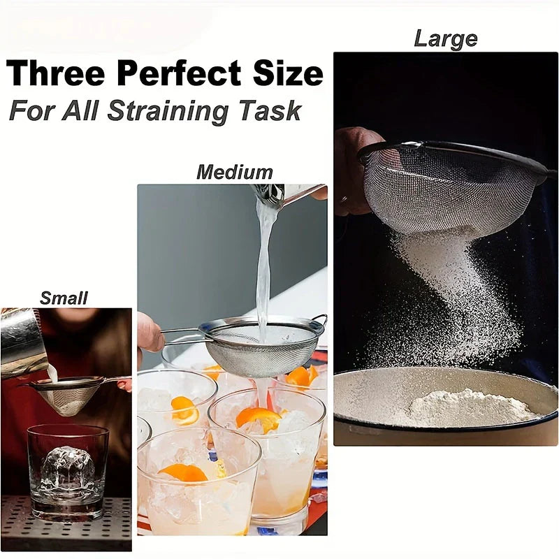 Carvallo Kökssil-set ProSift MeshLine | 3-delad | Fin sil för mjöl, juice, sojamjölk & pasta | 8/10/14 cm diameter Carvallo