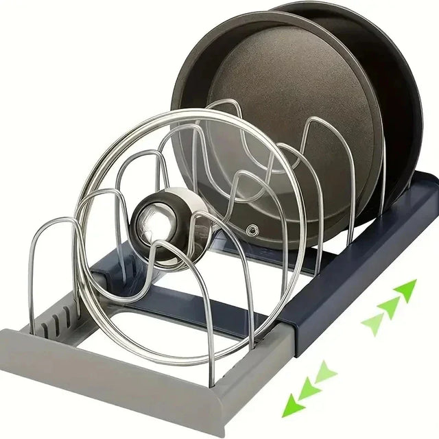 Carvallo Lock Pot Holder | Expandable Shelf with 7 Dividers | Stainless Steel & Plastic | For Cabinet & Work Surface Carvallo