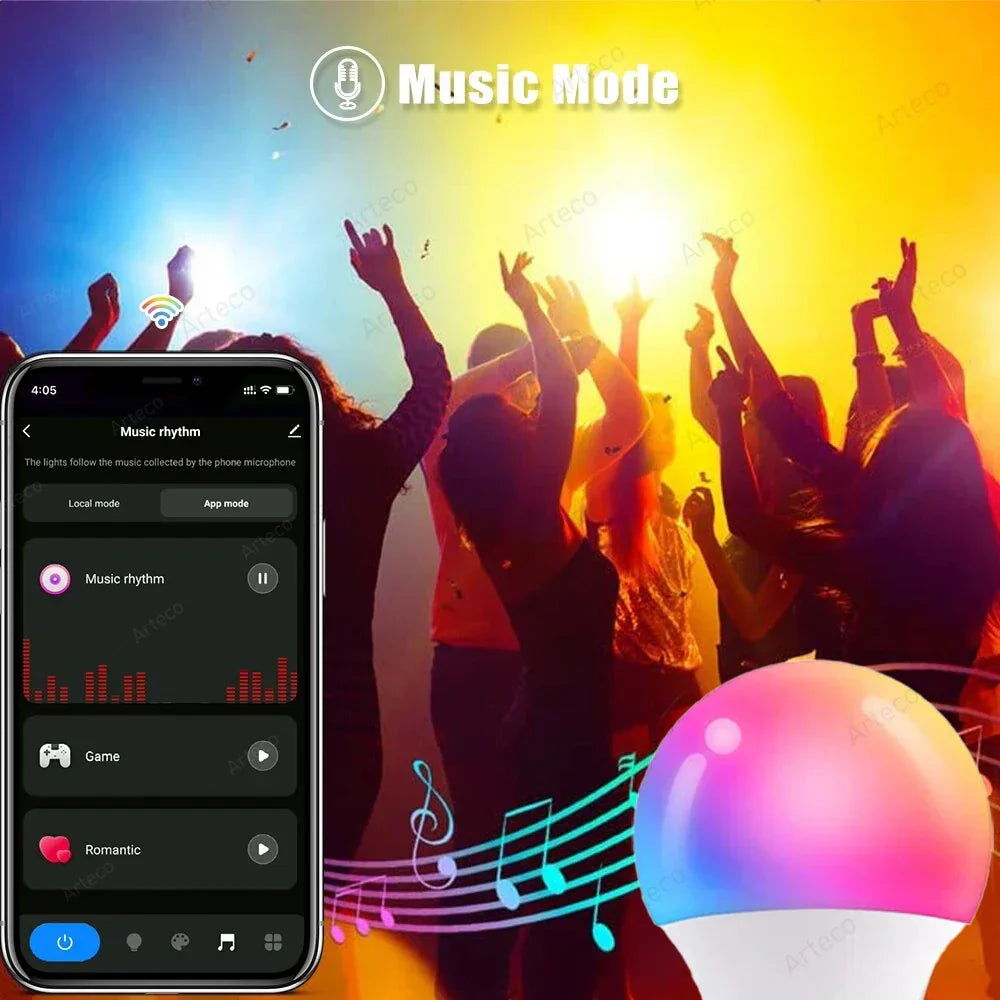 Carvallo Bluetooth LED-lampa | RGB + Varm-/Kallvit | App-styrning | E27 | Dimbar Carvallo