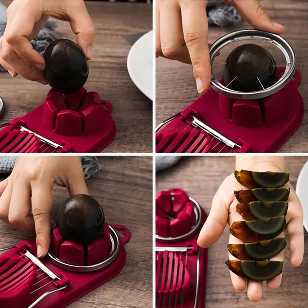 Carvallo DuoSlice | 2-i-1 skärfunktion | rostfritt ståltråd & halkfri bas | För ägg & frukt Carvallo