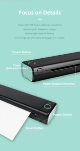 Royallure Pocket Thermal Printer – Kompakt bläckfri, Bluetooth Skriv ut var som helst Carvallo