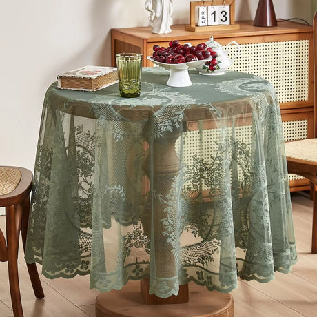 Transparent Spets Rund Blommig Duk Carvallo