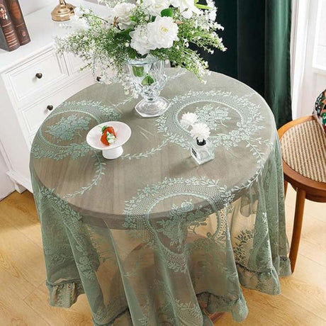 Transparent Spets Rund Blommig Duk Carvallo