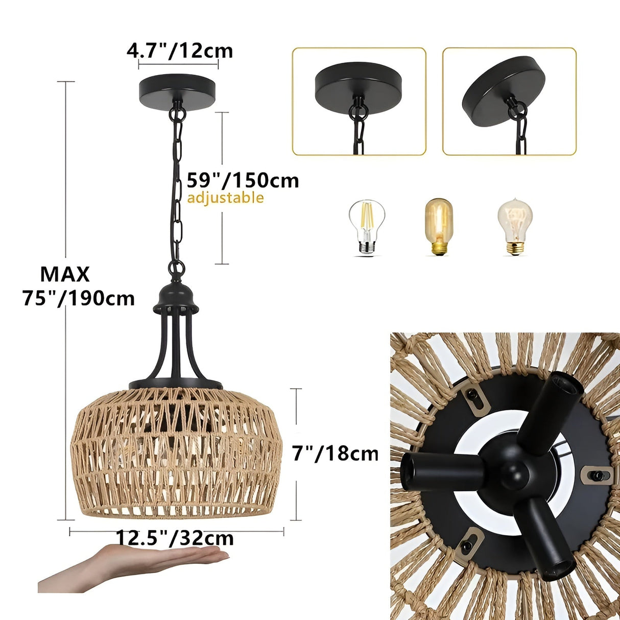 Boho-hänglampa med rottingskärm – Naturlig pendellampa för matrum och kök Carvallo