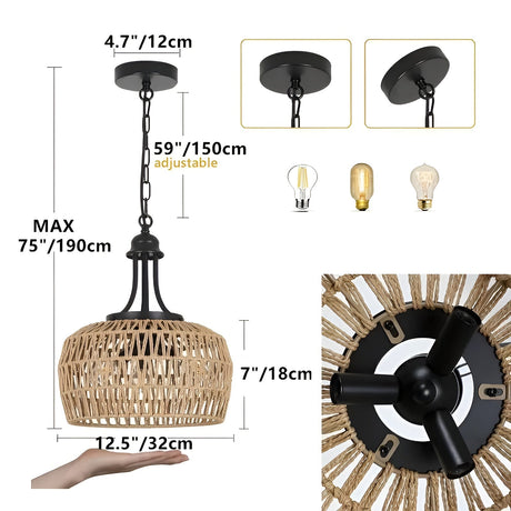 Boho-hänglampa med rottingskärm – Naturlig pendellampa för matrum och kök Carvallo