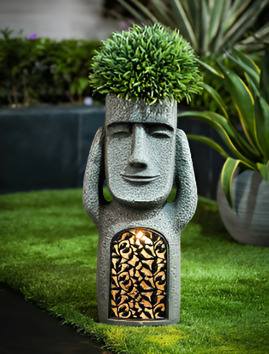 Soliga trädgårdsstatyer i harz - Påskö inspirerad belysningsdekoration för charmiga utomhusområden Carvallo