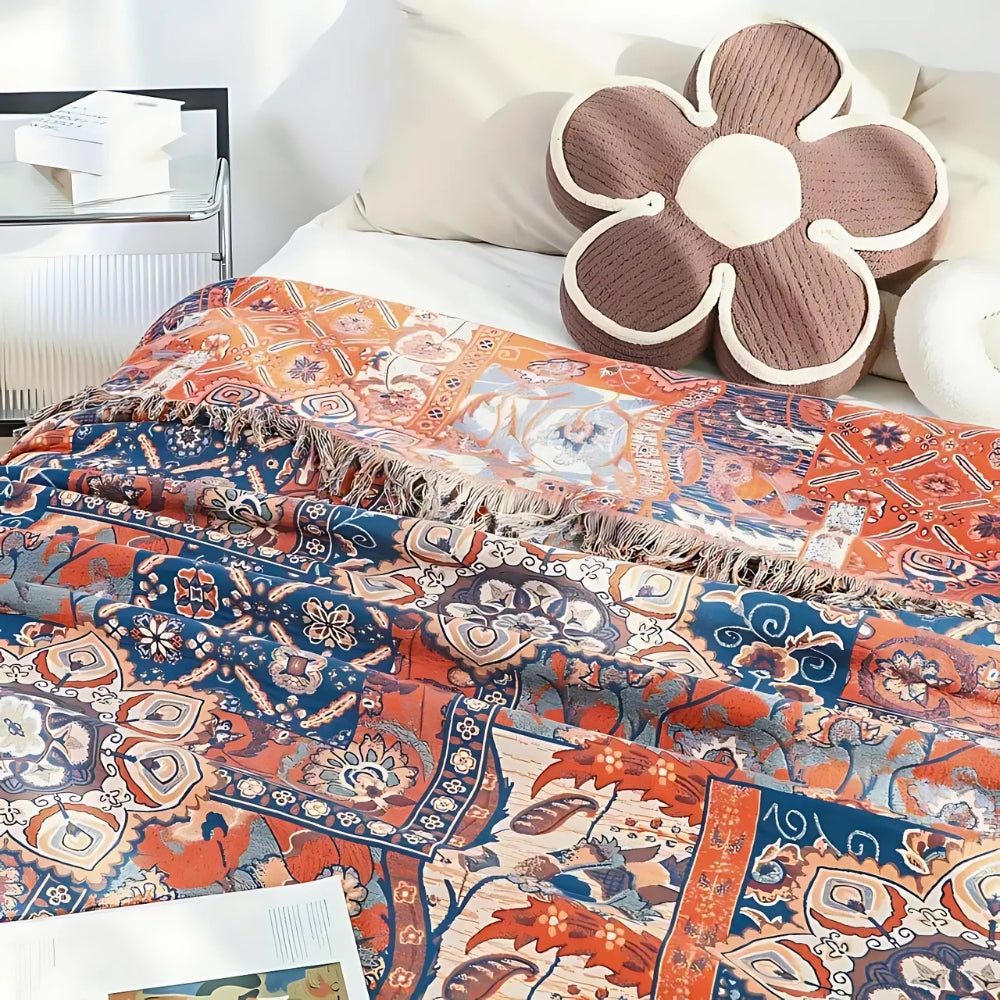 Solea Floral Jacquard Bomull Pläd Carvallo