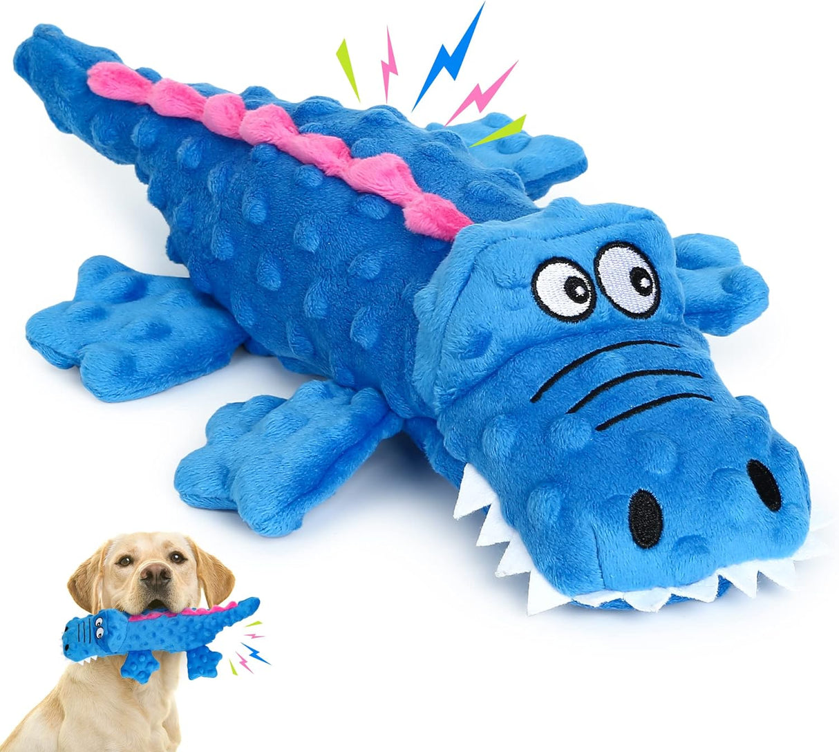 Pawellure Indestructible Squeaky Dog Toy – Tuff Krokodil Plush för Aggressiva Tuggar Carvallo