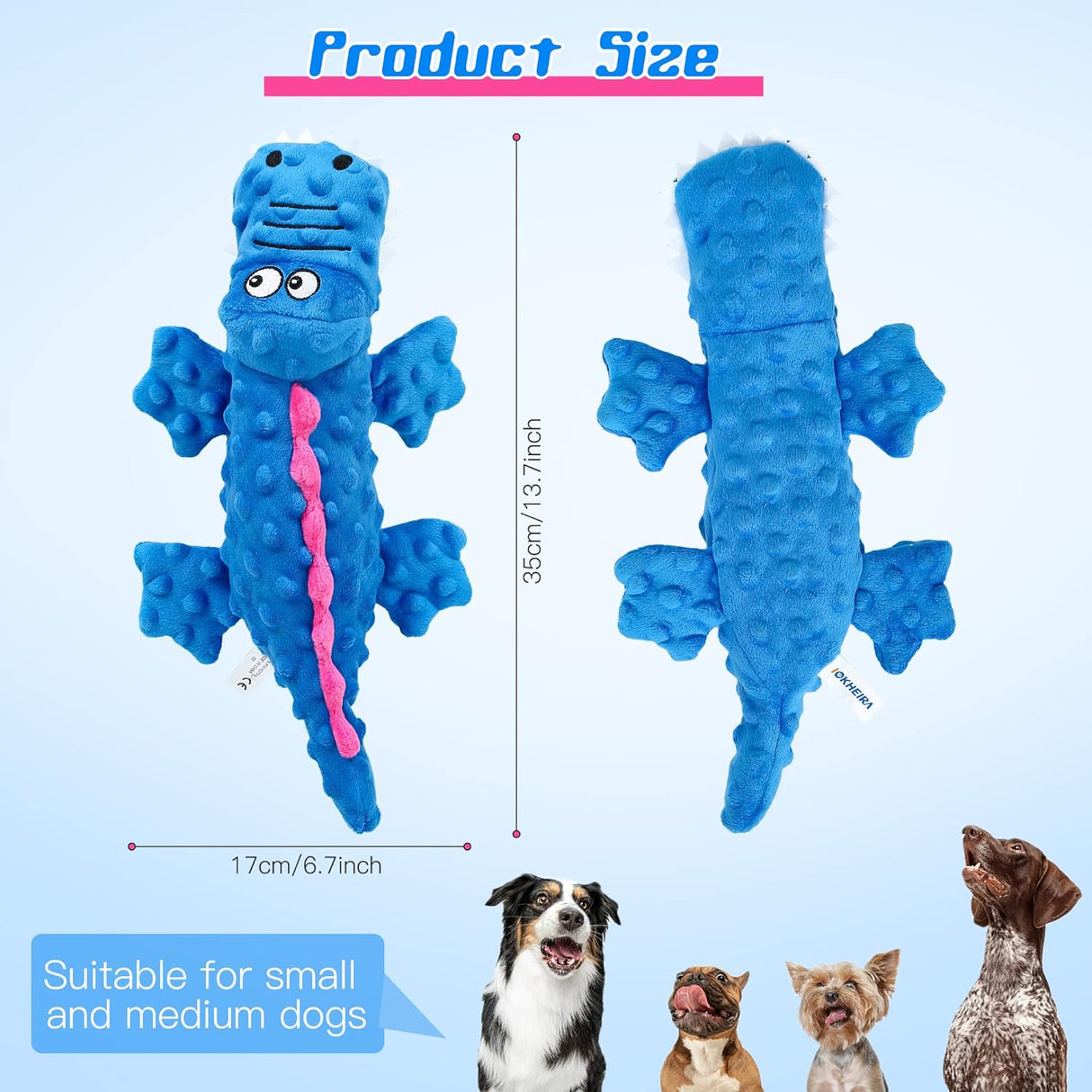Pawellure Indestructible Squeaky Dog Toy – Tuff Krokodil Plush för Aggressiva Tuggar Carvallo